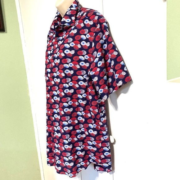 SAKS 5th Avenue Seersucker Short Sleeve Umbrella Design Button Shirt Men' Large - Picture 4 of 14